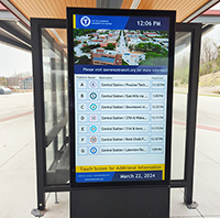 Close up photo of a touchscreen kiosk at Central Station